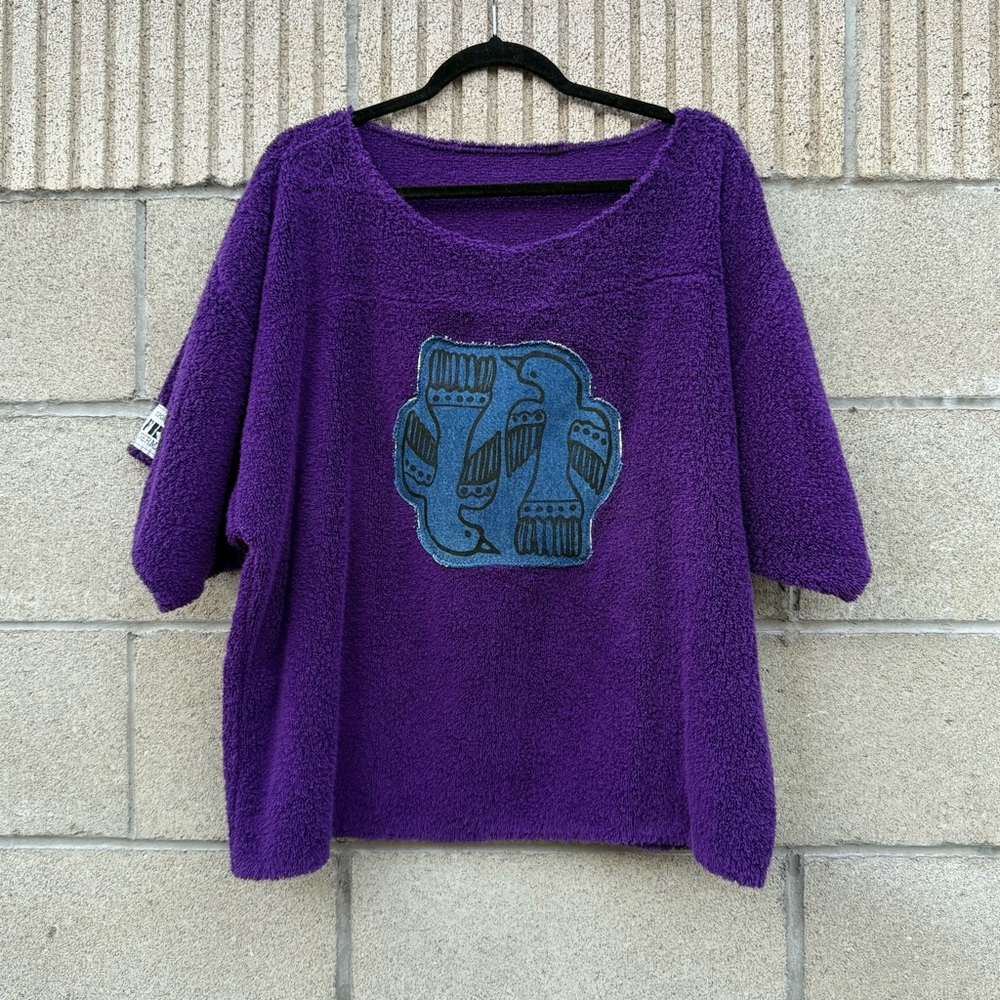 Vintage Purple terry cloth Textured Top with Bird Design
